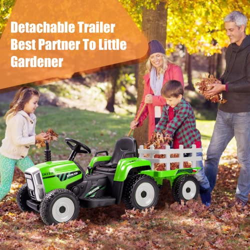 Kids Ride on Tractor with Remote Control, 12V Battery Powered Electric Tractor for Kids Bluetooth Music/USB, 3-Gear-Shift, Safety Belt, 25W Dual Motors, 7-LED Lights