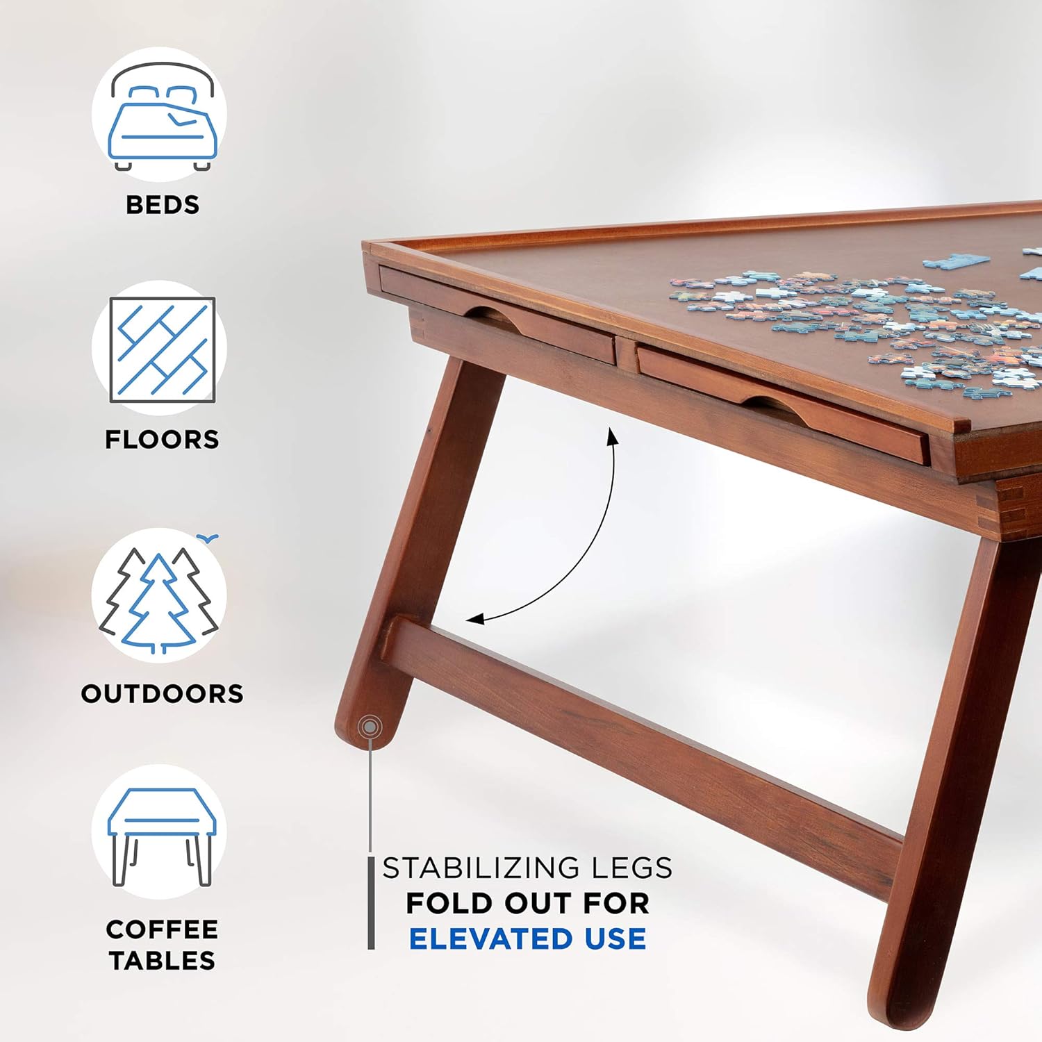 Jumbl Puzzle Board Rack | 27&rdquo; x 35&rdquo; Wooden Jigsaw Puzzle Table w/ 6 Storage & Sorting Drawers | Smooth Plateau Fiberboard Work Surface & Reinforced Hardwood | for Games & Puzzles Up to 1,500 Pieces