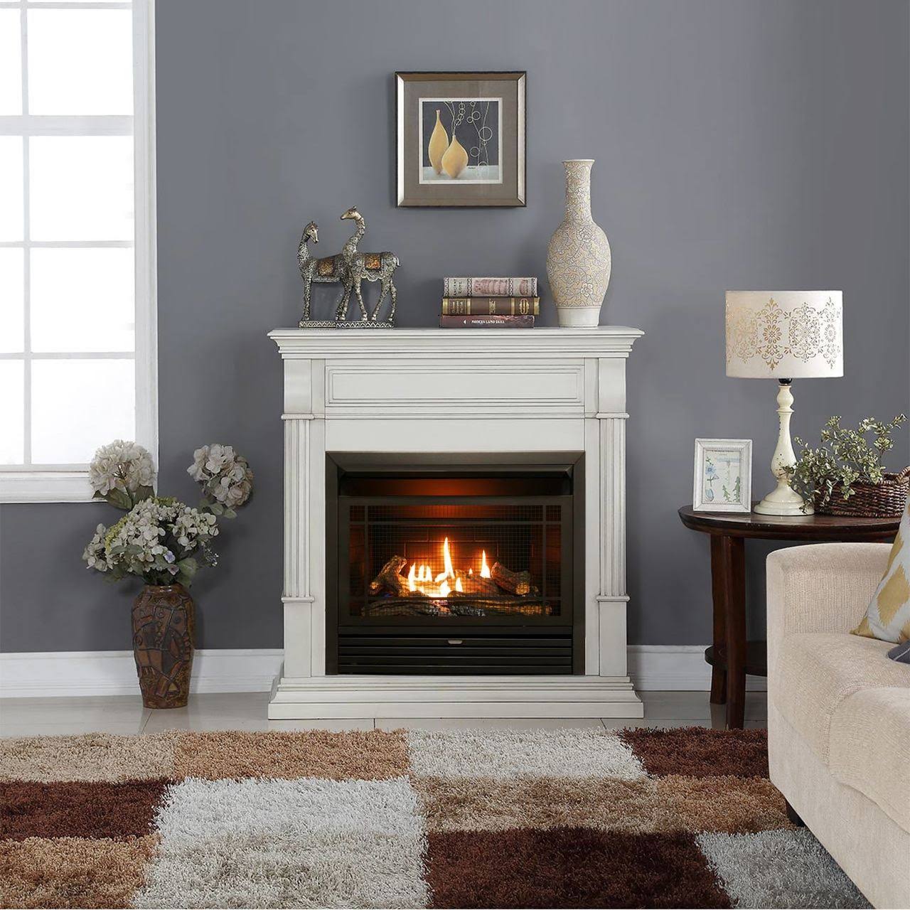 Duluth Forge Dual Fuel Ventless Gas Fireplace - 26,000 BTU, Remote Control, Antique White Finish