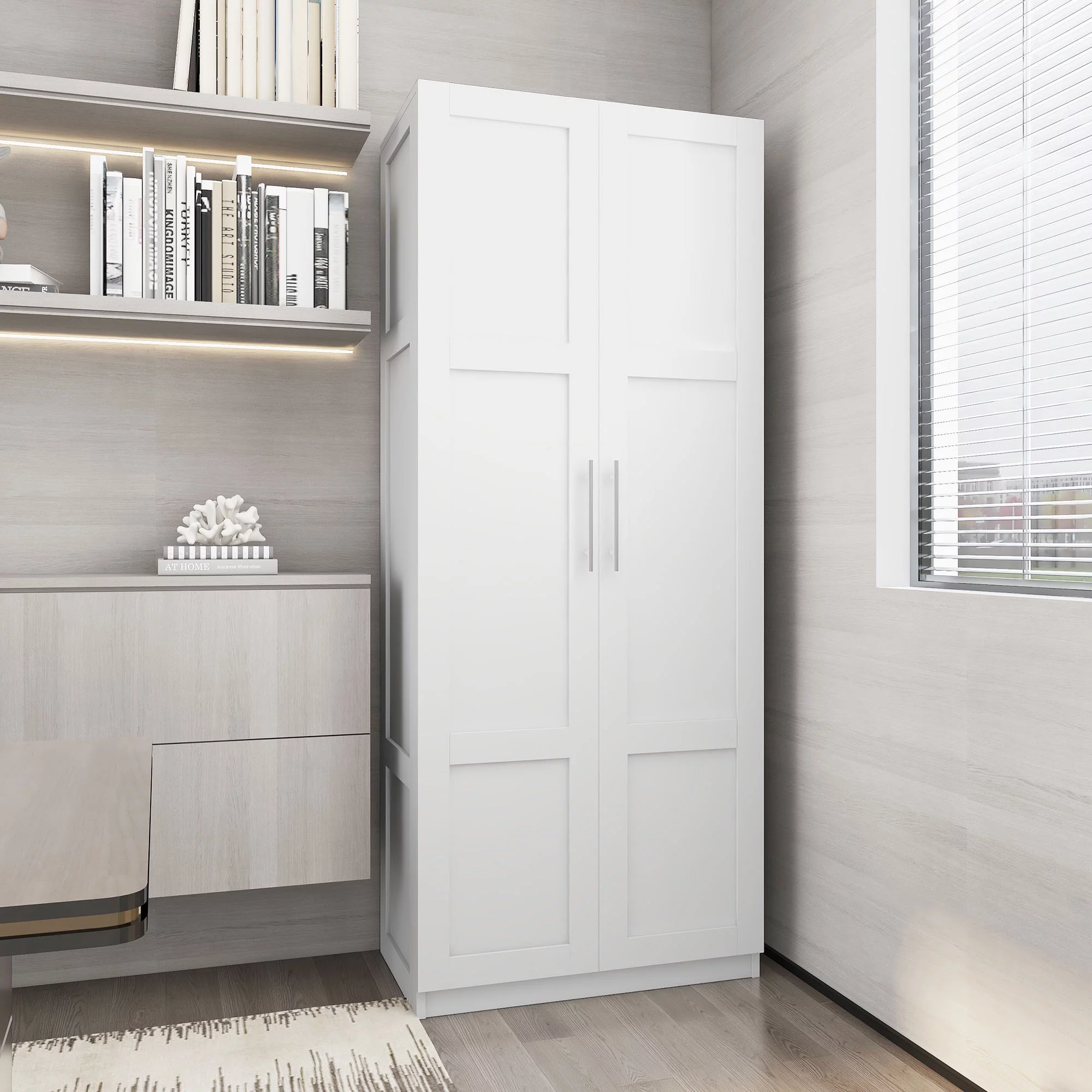 HIUU White Armoire Wardrobe 31 inches,Modern Tall Storage Cabinet for Living Room,Wood Pantry Storage Cabinet with Doors