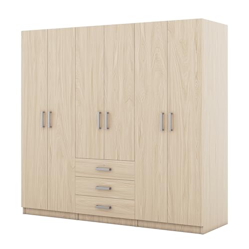 67.9" H Large 4 Doors Armoire Wardrobe Closet with Mirror, Freestanding Closet Wardrobe Clothes Cabinet Organizer with Locking Drawer, Shelves and Hanging Rod, Wooden Bedroom Armoires, White