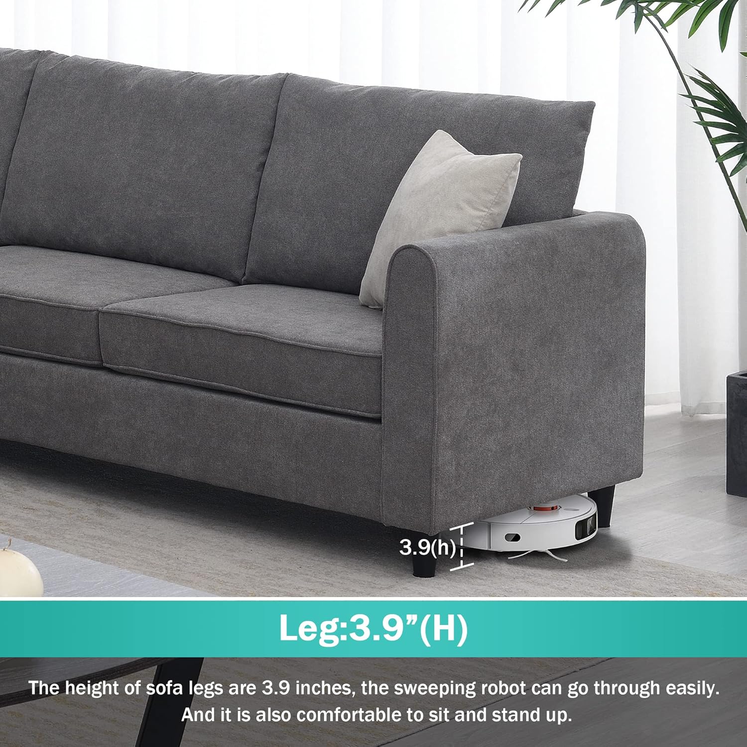 LUMISOL Upholstered Sectional Sofa for Living Room, L Shape Furniture Couch with 3 Pillows, Fabric Sofa Couch for Large Space Apartments Office, Grey