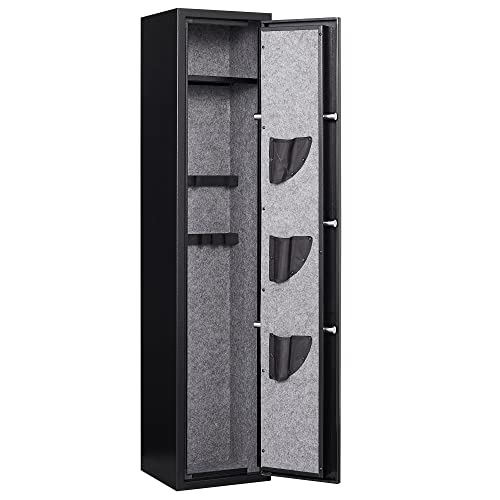 Rifle Safe Cabinet with Digital Keypad Long Gun Safe Locker for Rifle Shotgun Electronic Lock Metal Gun Cabinet with Pistol Bag and Removable Shelf Quick Access Gun Storage Cabinet Silent Mode(Black)
