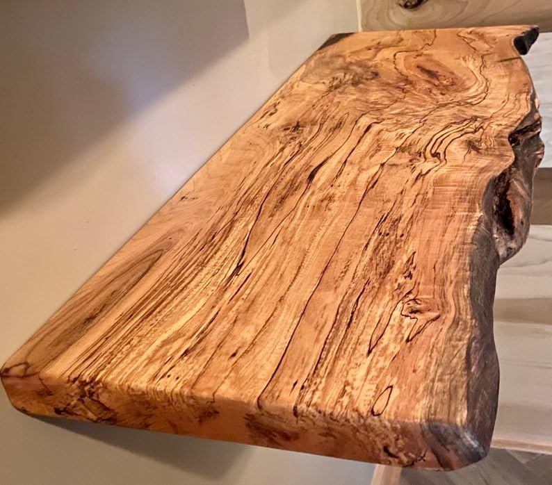 Customizable Live Edge Spalted Maple Floating Shelves, Wormy Maple Natural Edge Wood Shelf, Live Edge Ambrosia Maple, Live Edge Mantel (30",Standard)