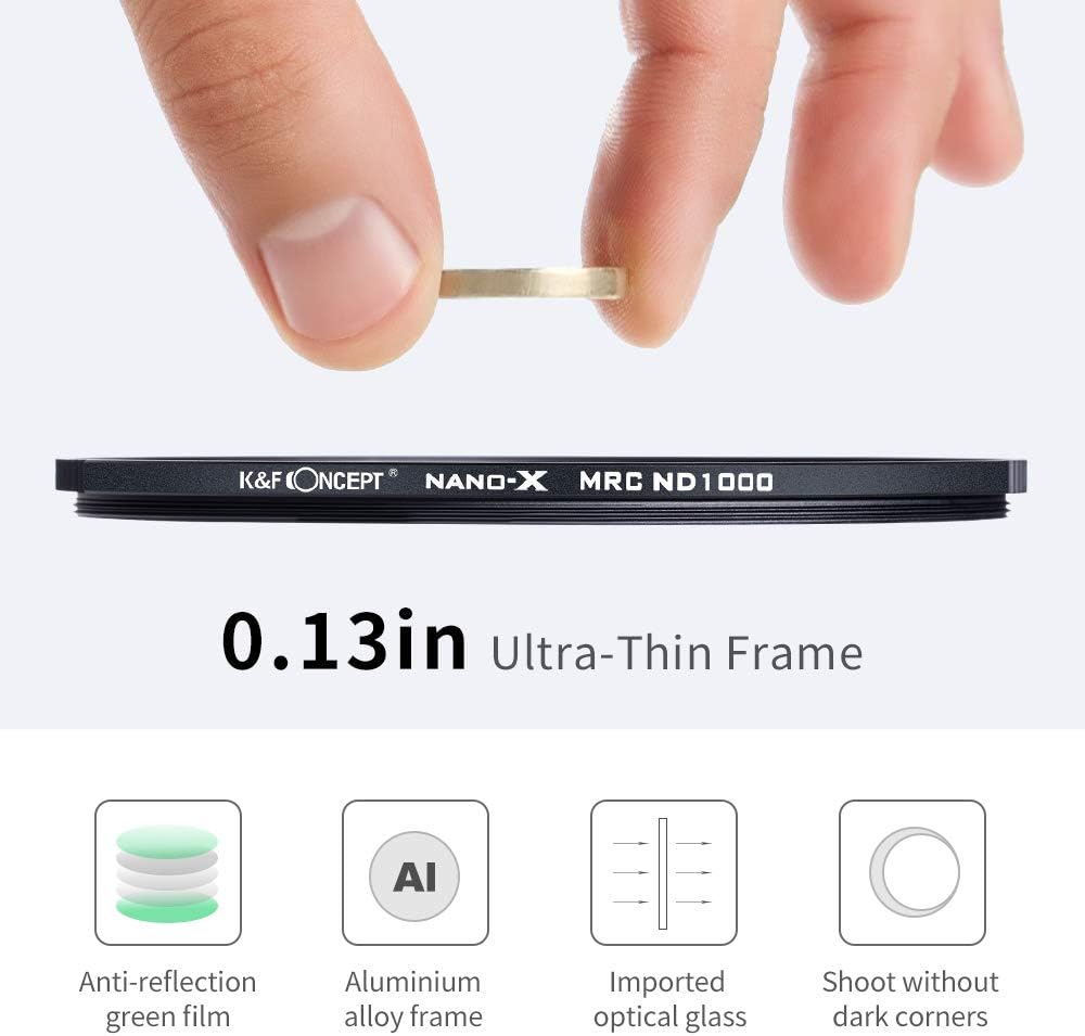 K&F Concept 77mm ND1000 (10-Stop Fixed Neutral Density Filter) ND Lens Filter, HD Hydrophobic Super Slim 28 Multi-Layer Coatings Glass Nano-X MRC Filter for Camera Lens Pack of 2
