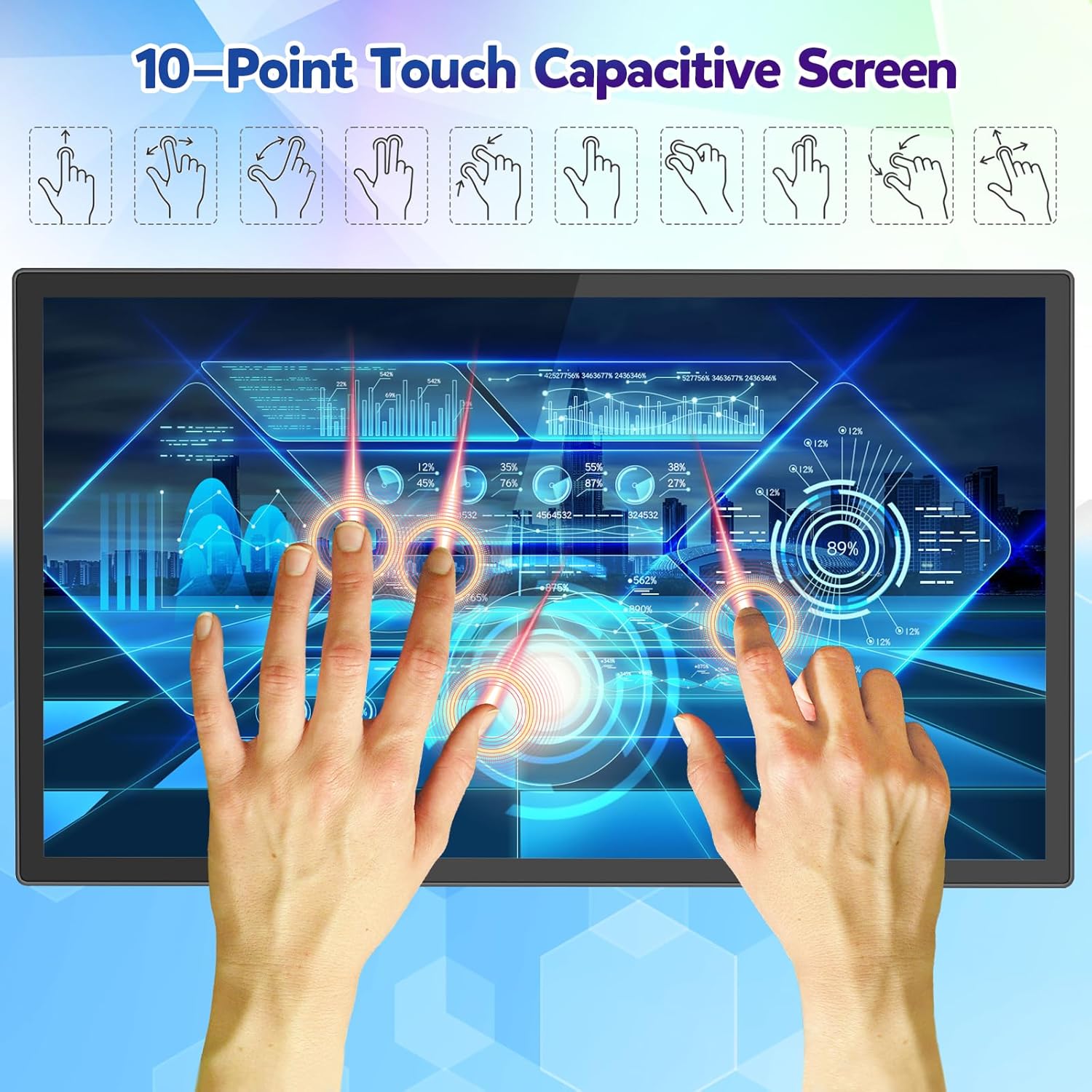 32 inch Capacitive Multi-Touch Screen Industrial Monitor, Built-in Speakers, USB, VGA, DVI & HD-MI Ports,16:9 Display and 1920 x 1080P, Digital Signage Displays Player for Advertising
