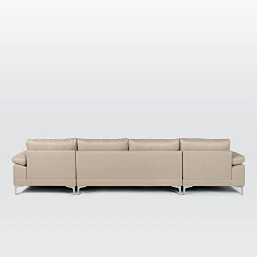 Casa Andrea Milano Modern Large Linen Fabric U-Shape Sectional Sofa, Double Extra Wide Chaise Lounge Couch