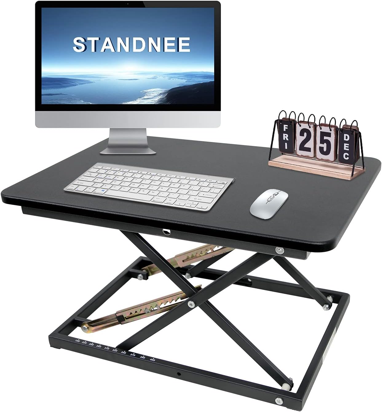 STANDNEE Standing Desk Converter, Height Adjustable Stand up Desk Riser, Fully Assembled Monitor Laptop Riser Workstation, Sit to Stand Desk for Home Office, Black, Pattern.