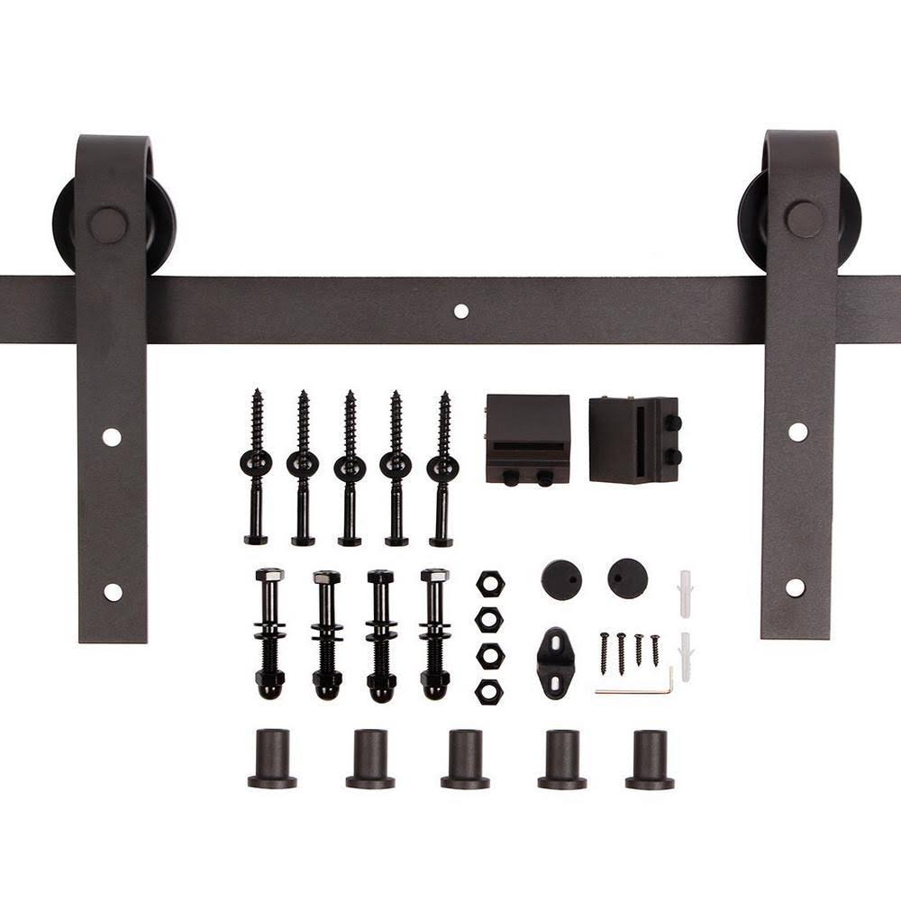 WELLHOME 42 in. x 84 in. K-Series Dark Walnut DIY Finished Knotty Pine Wood Sliding Barn Door Slab with Hardware Kit