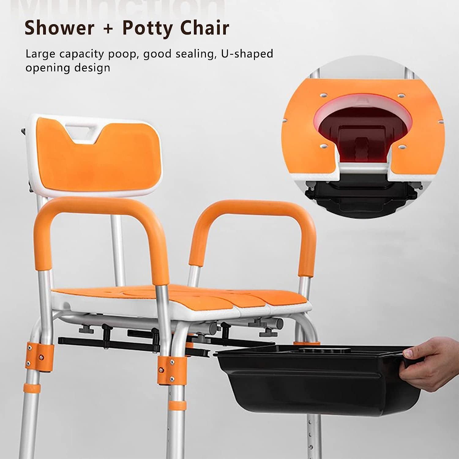 KOHARA Bedside Commode Chair, Height Adjustable Shower Chair w/Safety Frame & Anti-Slip Foot Pads, Portable Toilet, Raised Toilet Seat for Elders, Disabled Pregnant Woman