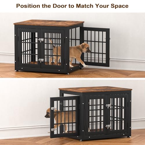 48 Inch Heavy Duty Dog Crate Furniture for Large Dogs, Decorative Pet House End Table, Extra Large Wooden Cage Kennel Furniture Indoor, Natural and White