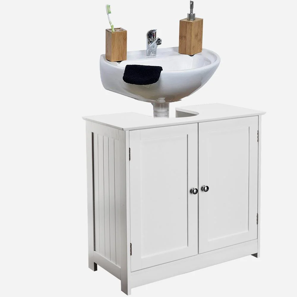 Pedestal Under Sink Storage Bathroom Vanity Cabinet Freestanding Space Saver Organizer with Shelves, White