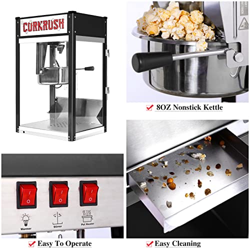 Popcorn Machine Movie Theater Style Tabletop Popcorn Popper Machine 8 Ounce for Home Old Fashioned Halloween Christmas Gift, Black