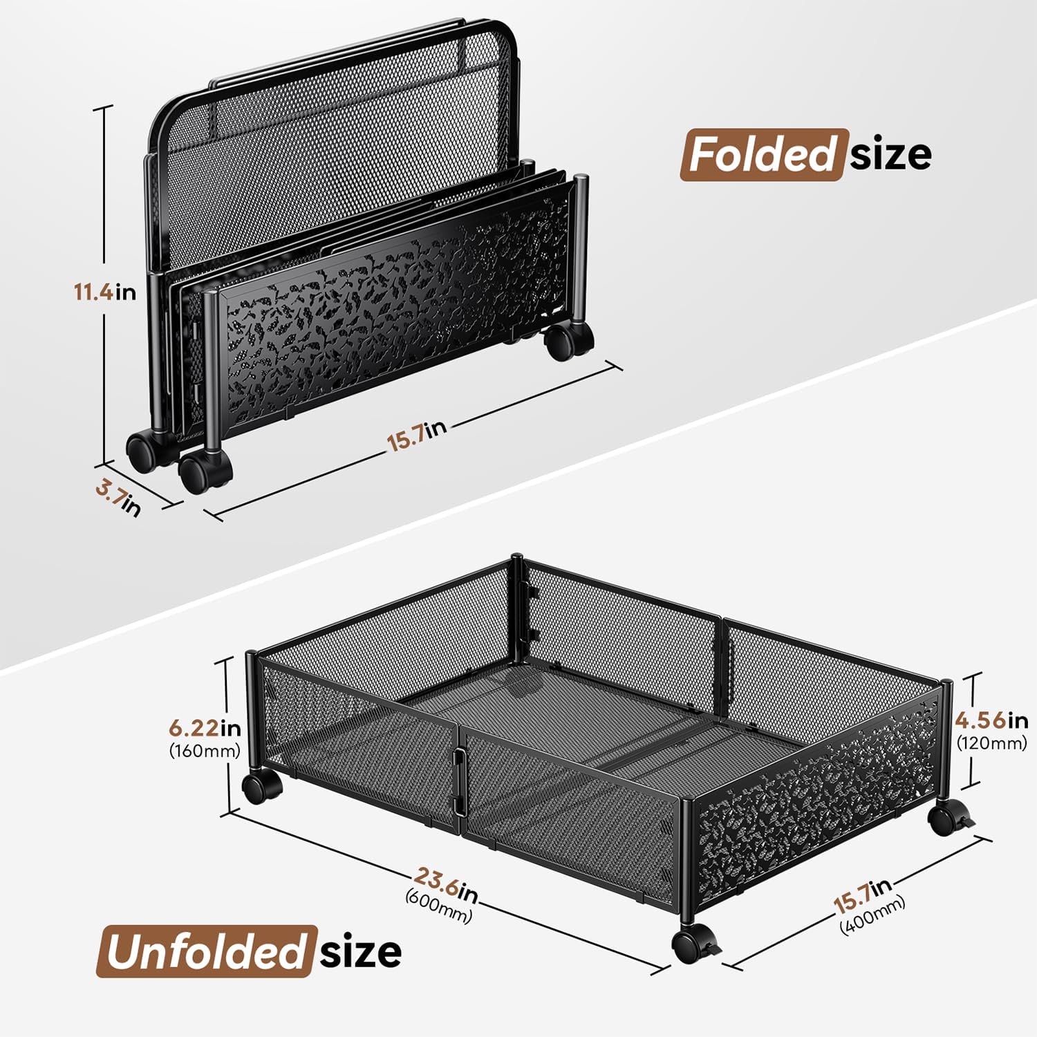 Under Bed Storage Containers with Wheels, Under Bed Shoe Storage Organizer Drawer, Tool-free Assembly Metal Storage Containers for Bedroom Clothes Shoes Blankets -2PCK