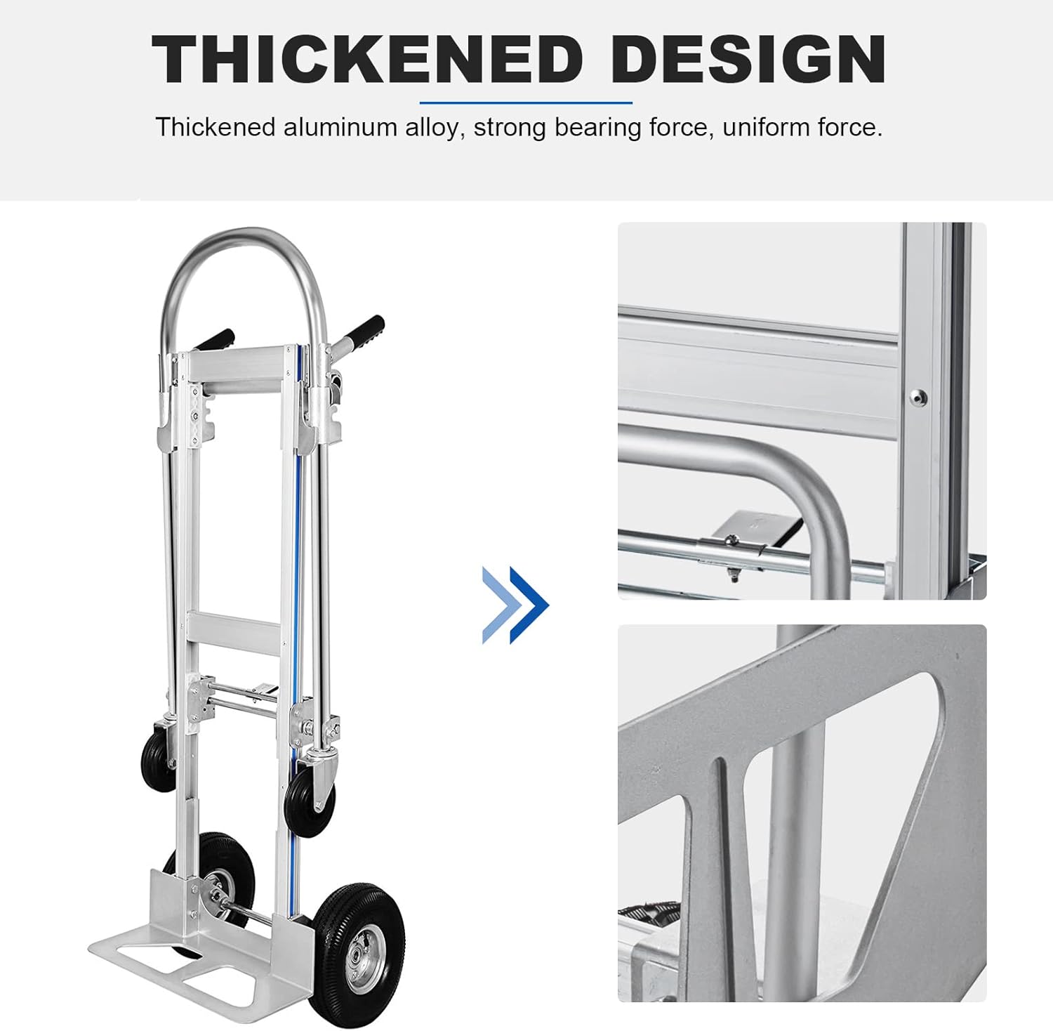 Aluminum Hand Truck, Heavy Duty Convertible Hand Truck Dolly 2 in 1 Design, 770 LBS Utility Cart Dolly Cart with Rubber Wheels Commercial Grade for Transportation in Warehouse