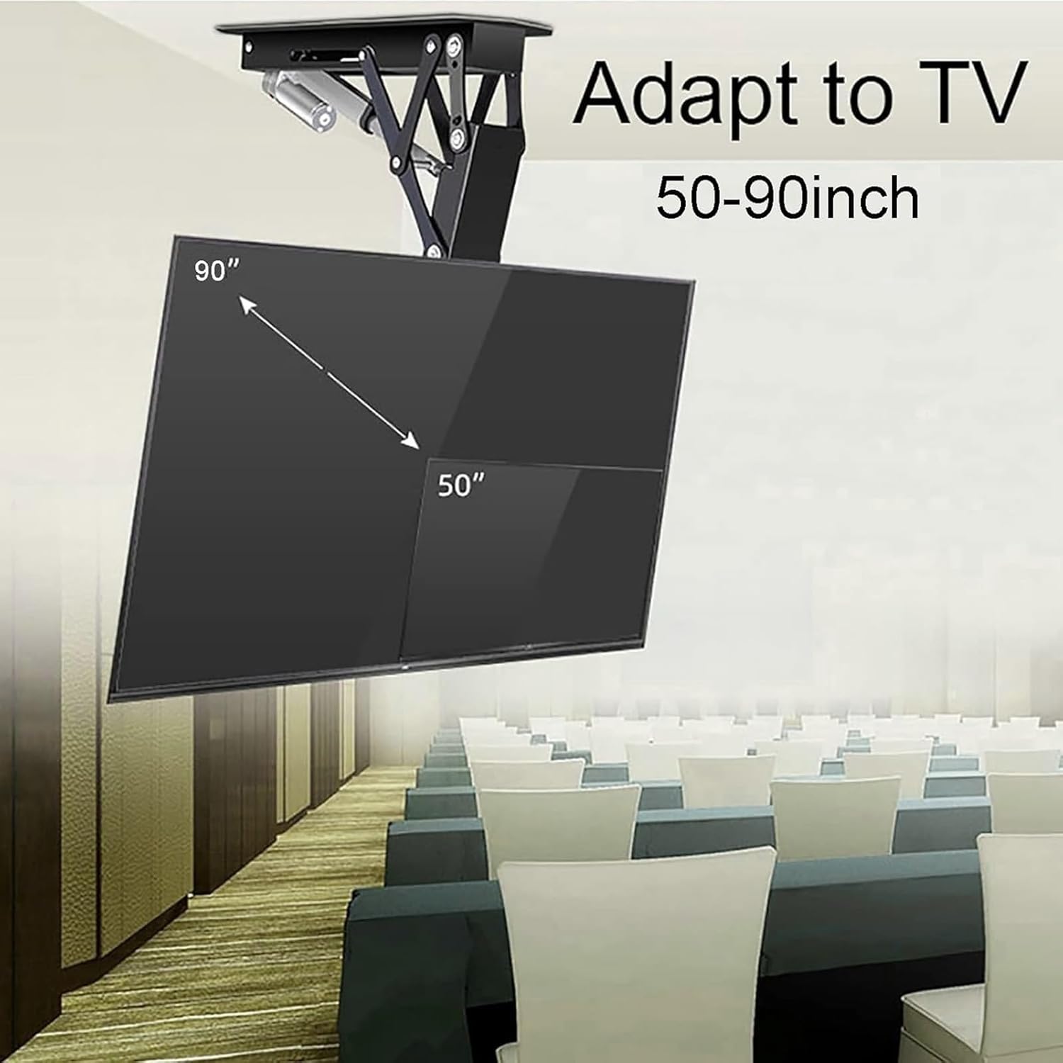 Ceiling TV Mount Stand - Motorised TV Bracket Stand, Tv Wall Mount, Telescopic Electric Auto Lifting TV Stand, Fits 50-90 Inch TVs, 0-85° Flip Down, with Remote Control and Switch