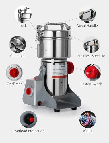 Electric Grain Grinder Mill, 304 Stainless Steel Pulverizer Grinding Machine