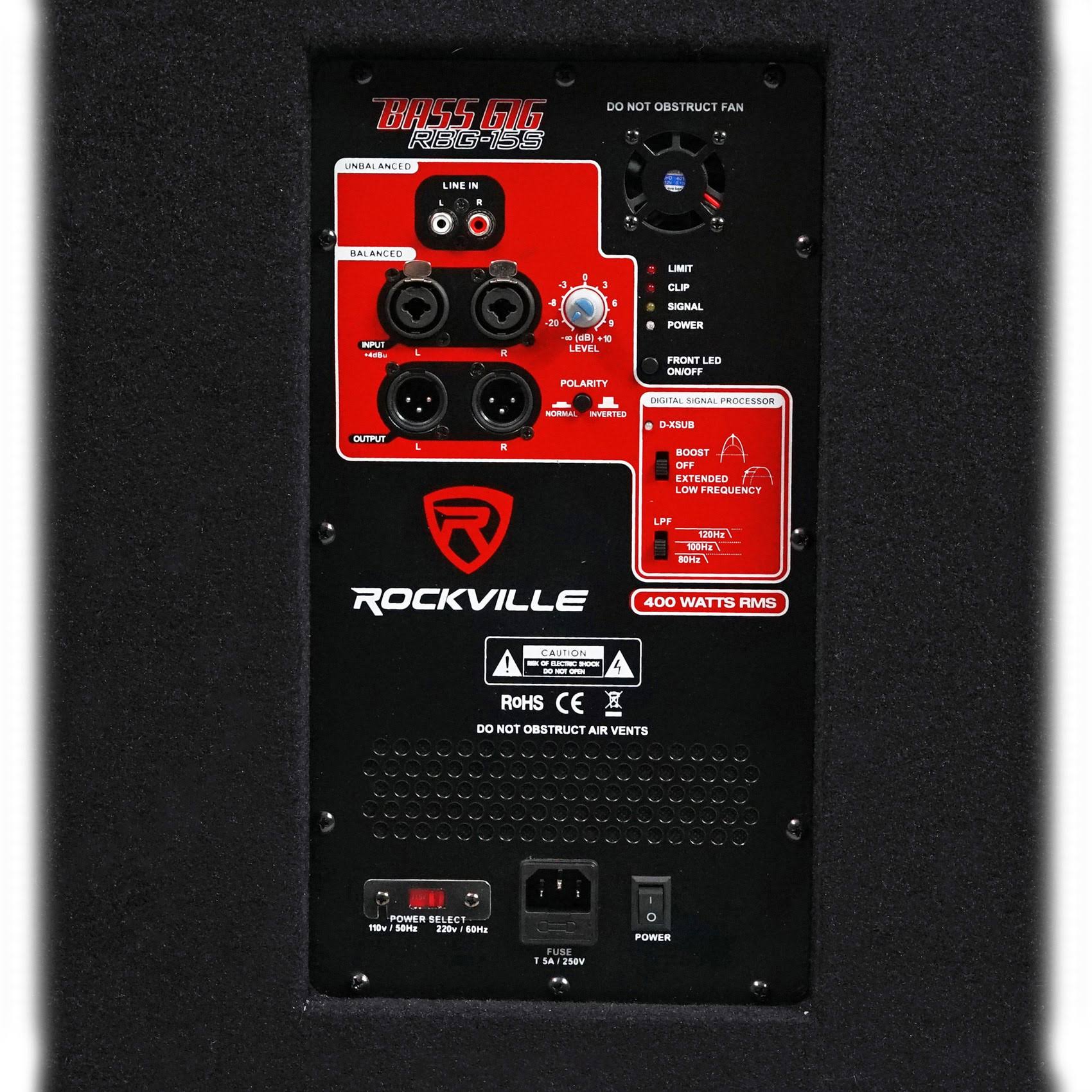 Rockville RBG15S 15x22 1600W Active Powered PA Pro/DJ DSP Subwoofer+Steel Casters