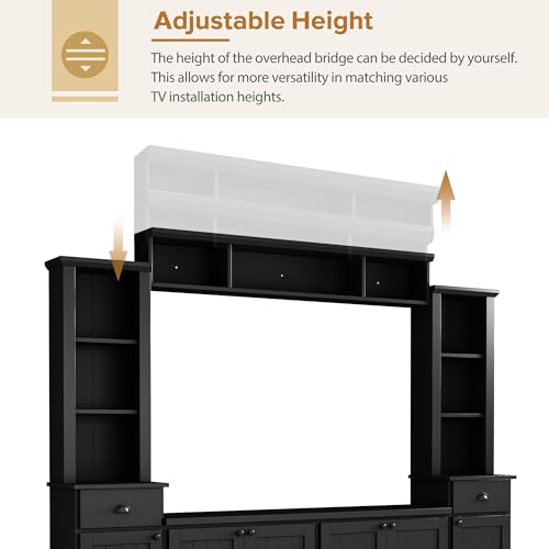 Modern TV Stand Set with Storage Cabinets, Drawers and Shelves, Large Wall Unit Set Entertainment Center, Media Console Table Set for TVs Up to 75", Black