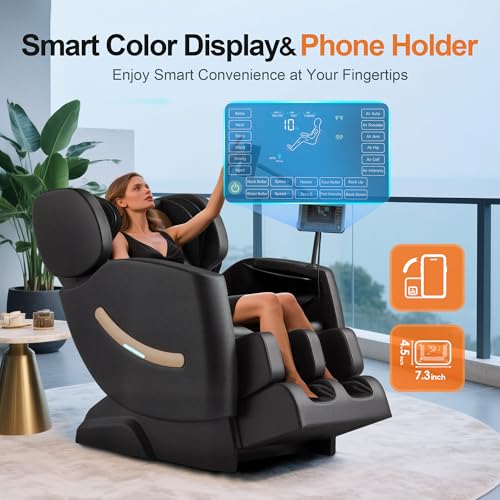 2025 Massage Chair Full Body - Zero Gravity Massage Chair Recliner for Fatigue w/Heating, Air Pressure Massage, 6 Auto Mode, 10 Rollers, Footrest, Bluetooth, Time, Gift for Parents & Seniors （Black）
