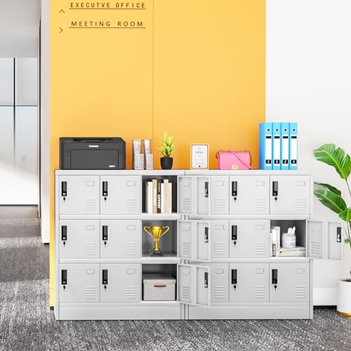 INTERGREAT 9 Door Storage Locker for Employee, Metal Locker for Office, Gym, Shool,Lockable Black Steel Locker with Lock and Card Slot for Home,Garage