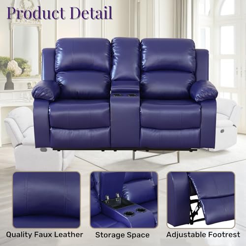 Loveseat Recliner for Living Room,Leather Red Reclining Loveseat Double Recliner Sofa Couch RV Loveseat Wall Hugger Loveseat Couch Living Room Furniture(A-Faux Lether Red)