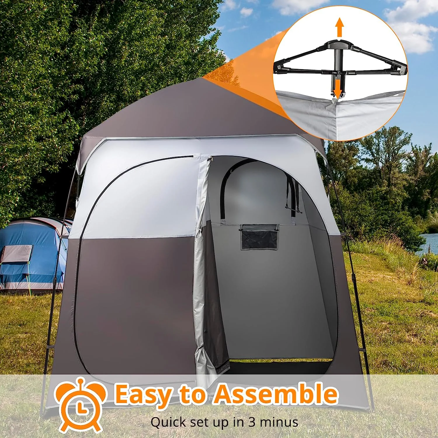 VINGLI 2 Room Shower Tent, 7.5 FT Instant Pop Up Shelter with Carrying Bag, Privacy Changing Room Tent,Perfect for Portable Toilet, Camping, Dressing, Outdoor Indoor, Easy Set Up