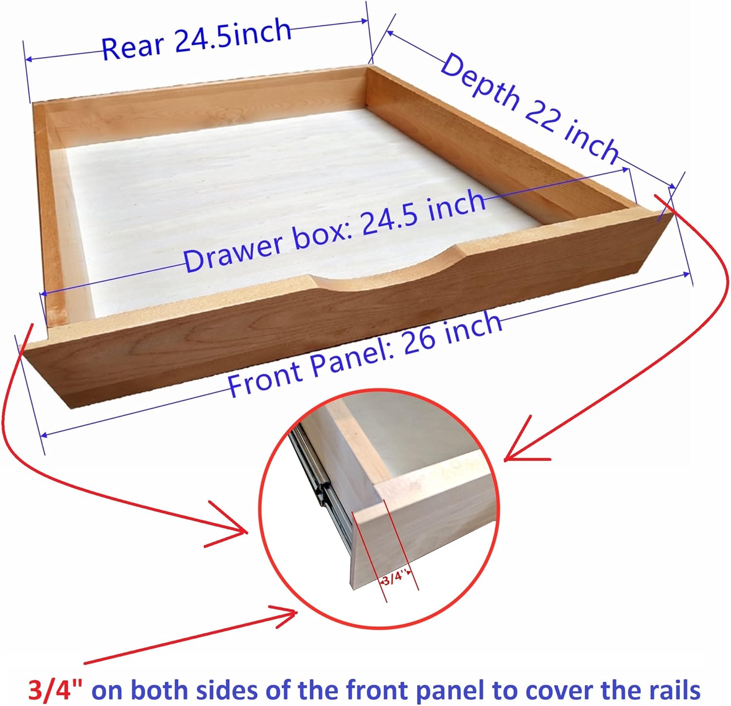 Soft Close Wooden Drawer Box Organizer Pull Out Under Cabinet Sliding Shelf Base Kitchen Bathroom Vanity Under Sink Pull Out Organizer Drawer Roll Out Wood Box Storage Shelve (26 Inch (26''W x 22''D))