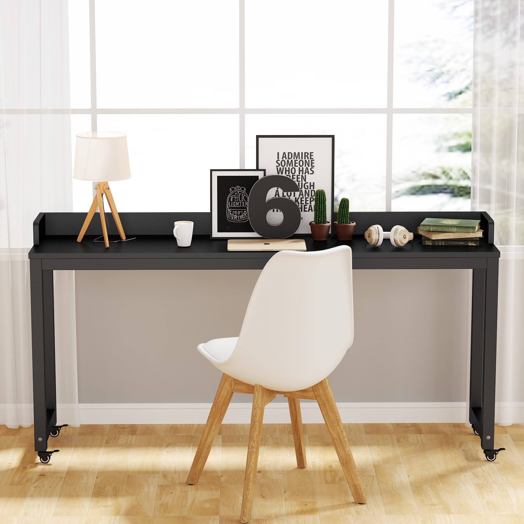 Overbed Table with Wheels, Tribesigns Queen Size Bed Table Overbed Laptop Table (Height Can&t ADJUST) - White
