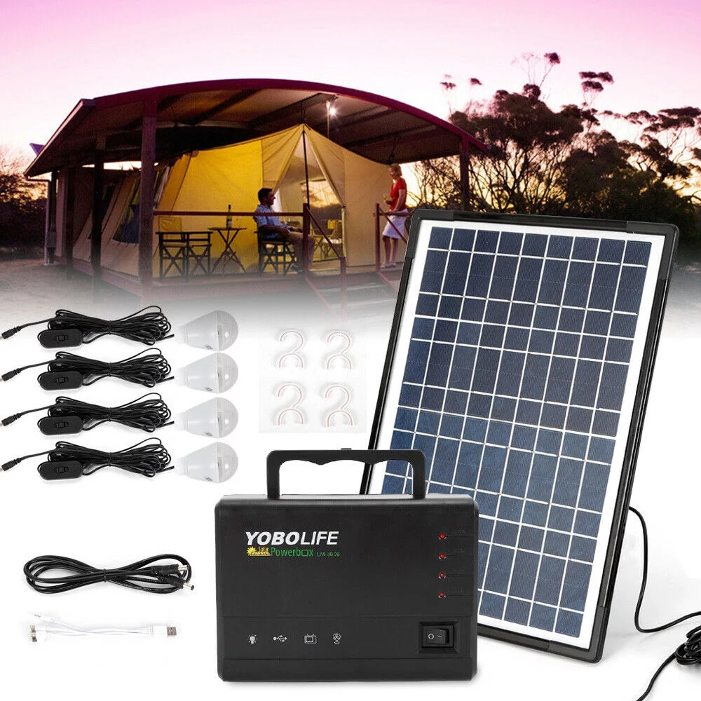 AC 110-220V Portable Solar Generator with Solar Panel,Included 4 Sets LED Lights,Solar Power