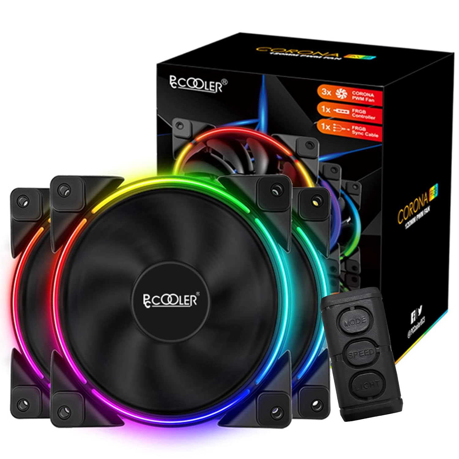 PCCOOLER 120mm Case Fan Dawn Series, 3M120HALO LED RGB Silent Fans - Advanced Lighting Customizations with 7 Colors&10 Lighting Modes - PWM High Performance Cooling Fan for PC Case Computer Fan