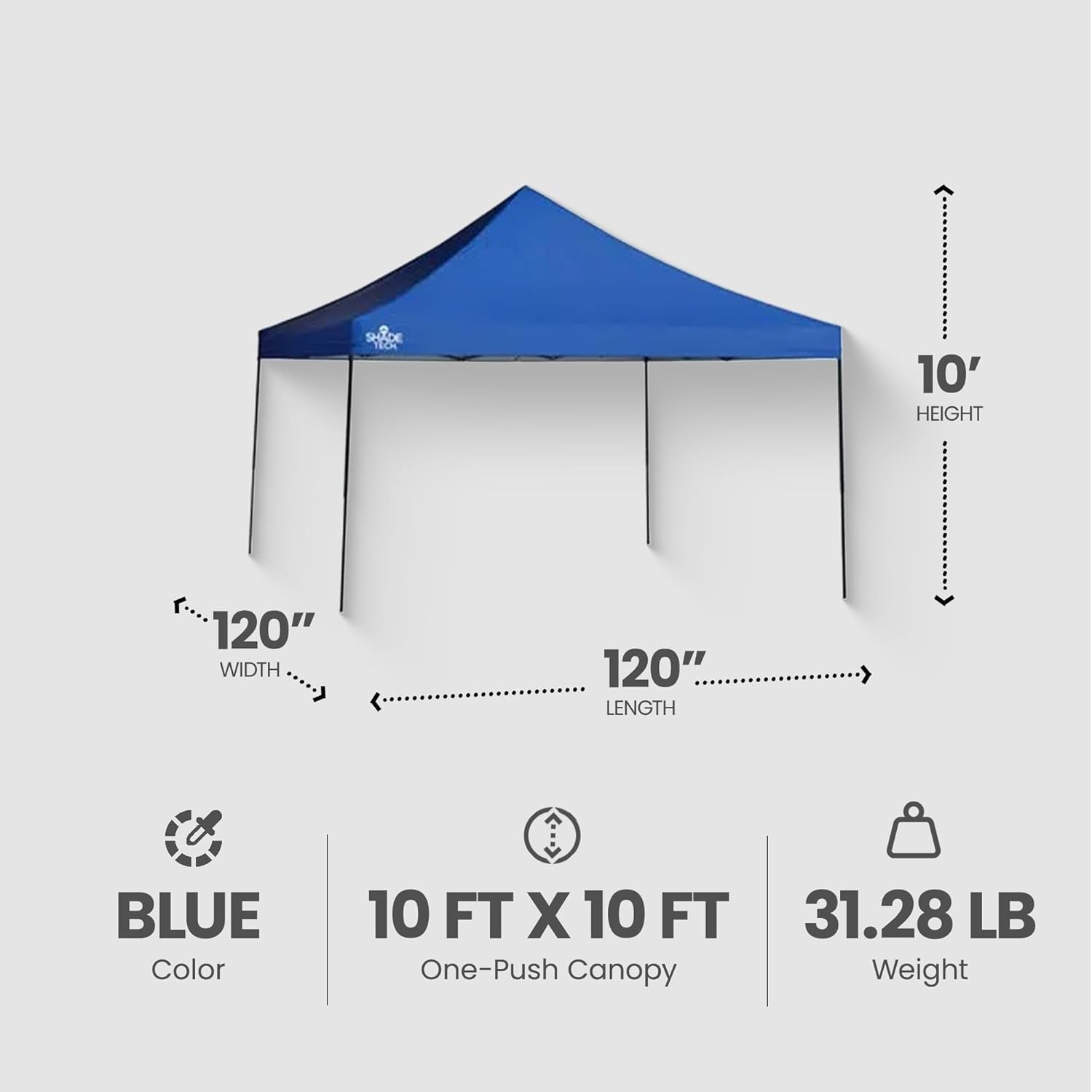 Quik Shade 10' x 10' Durable Pop Up Canopy Tent, Easy 1-Person Setup with 1-Button Push, Instant Portable Outdoor Shelter Shade Tent for 12, Blue