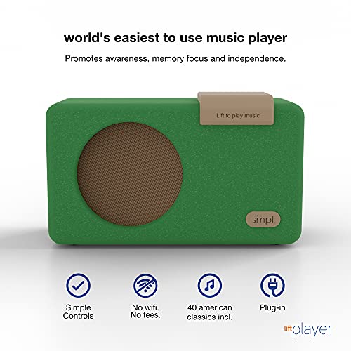 SMPL One-Touch Music Player, Audiobooks + MP3, Quality-Sound, Durable Wooden Encloser with Retro Look, 4GB USB with 40 Nostalgic Hits Included, Live Technical Support