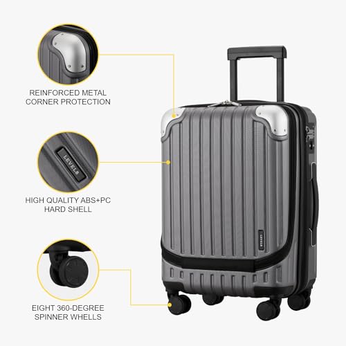 LEVEL8 Grace Carry On Luggage, 20” Hardside Suitcase, ABS+PC Harshell Spinner Luggage with TSA Lock, Spinner Wheels - Blue, 20-Inch Carry-On