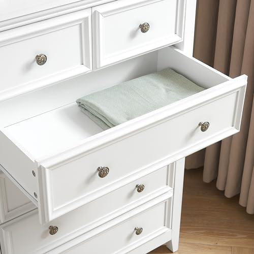 6 Drawer Dresser Chest with Slide Rails and Modern Metal Handles – Farmhouse & Modern Design, Wood Grain Tabletop, Anti-tipping Device, Multipurpose Storage Solution,White
