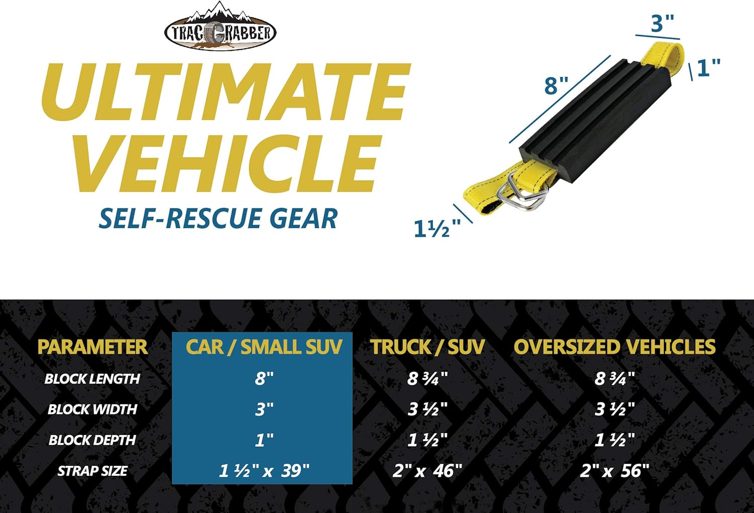 TRACGRABBER Tire Traction Device for Snow, Mud and Sand – for Cars and Small SUVs, Set of 2 – Easy to Install, Get Unstuck Fast – A Snow Traction Mat or Snow Chain Alternative Pack of 2