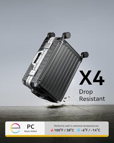 LUGGEX Aluminum Frame Luggage with Spinner Wheels, Zipperless Polycarbonate Hard Shell Carry On Luggage, 20 Inch Suitcases, Charcoal Metallic