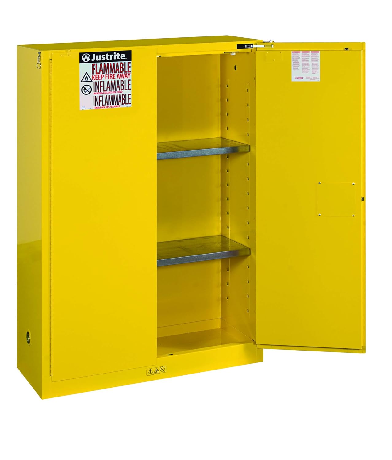 Justrite 894520 Sure-Grip EX Flammable Safety Cabinet, 2 Door, Self Closing, Dimensions (H x W x D): 44 x 43 x 18 inch (1651 x 1092 x 457 mm); 45 gal. (170L)