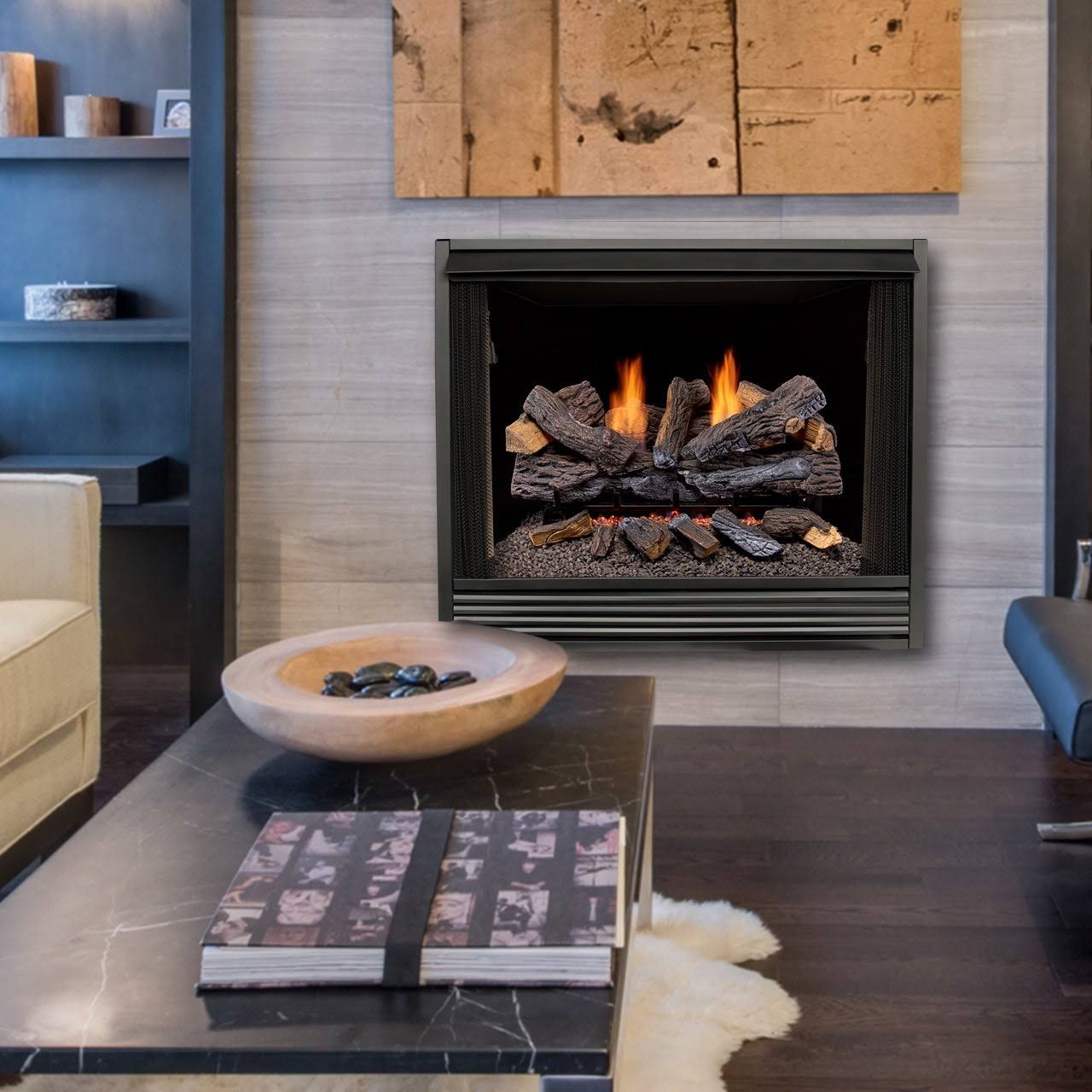 Duluth Forge Ventless Dual Fuel GAS Log Set - 30 in. Berkshire Stacked Oak - Remote Control