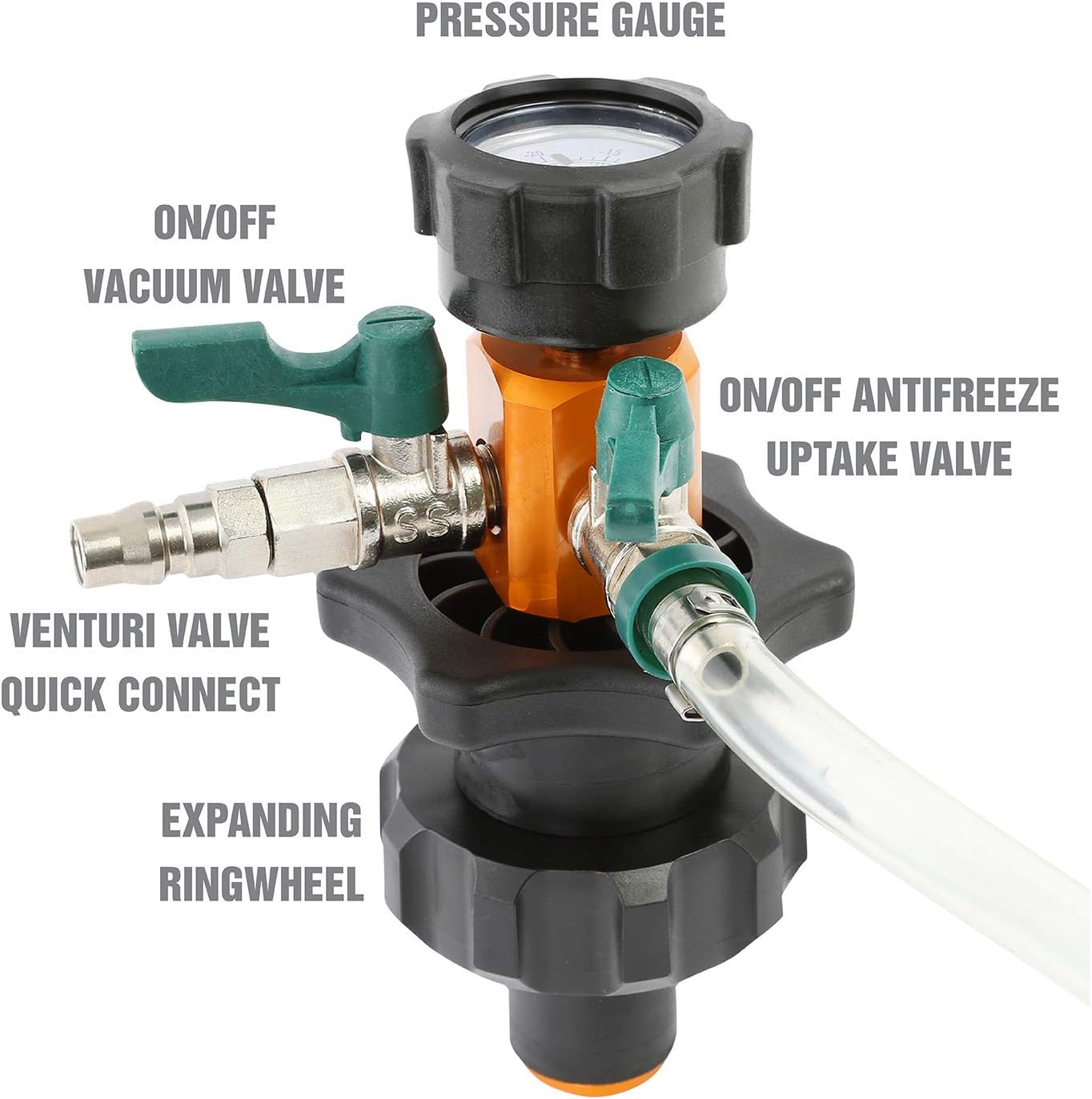 OEMTOOLS 24444 Coolant System Refiller Kit, 5 Adapters, Eliminate Trapped Air, Test Radiator and Heating Core Lines for Leaks, Vacuum Fill Coolant Tool, Vacuum Leak Tester