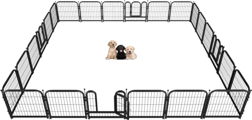 Metal Dog Playpen, 40 Inch Height 16 Panels, Large Dog Fence for Large/Medium/Small Dogs Indoor & Outdoor Bliss, Perfect Dog Pen for Camping, Yard, and RV | Black-Silver