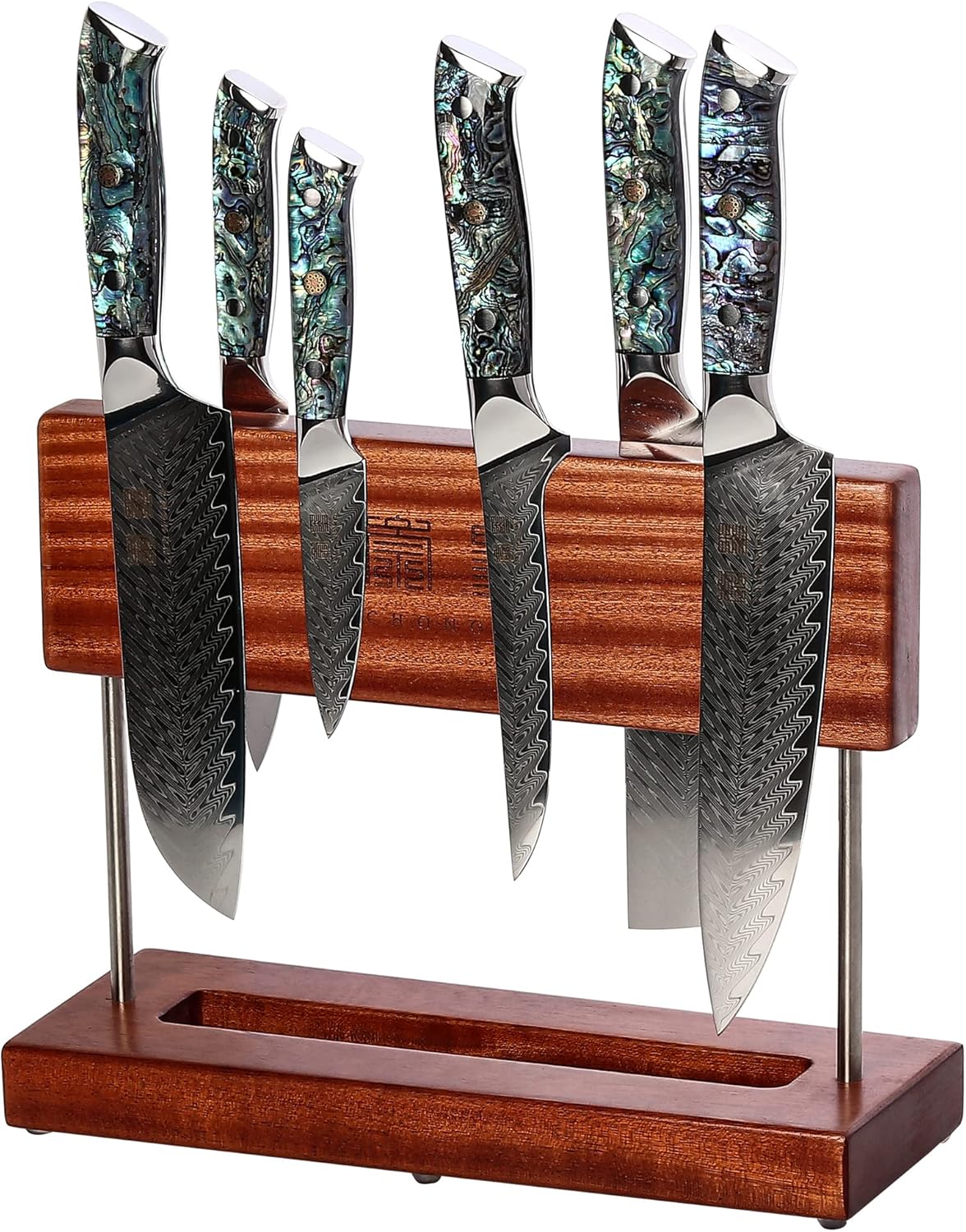 Professional Kitchen Knife Set 7 Pieces - Japan VG10 Super Steel 67 Layer Damascus Steel Shell Resin Handle Kitchen Knife Set with Sapele Magnetic Knife Holder