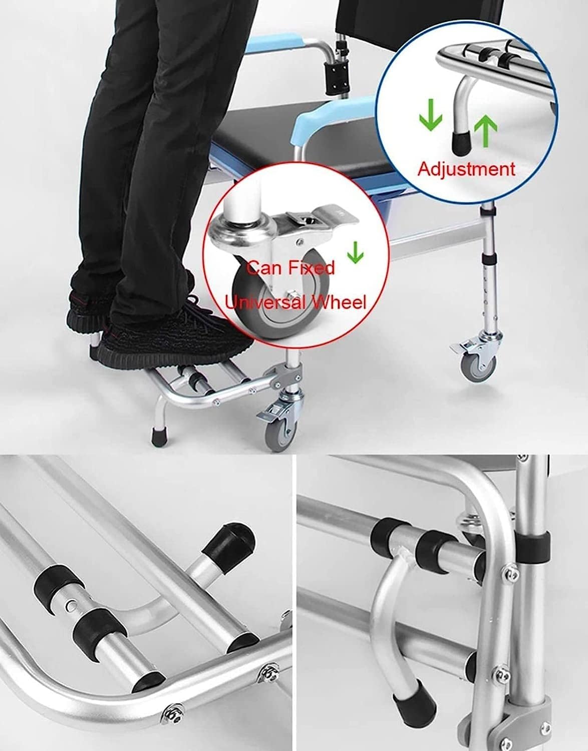 KOHARA Commode eelchair, Lightweight Bedside Commode Portable Toilet Bath Chair with Built-in Toilet for Disabled People The Elderly Others up to 150 Kg Adjustable Height Shower Chair A