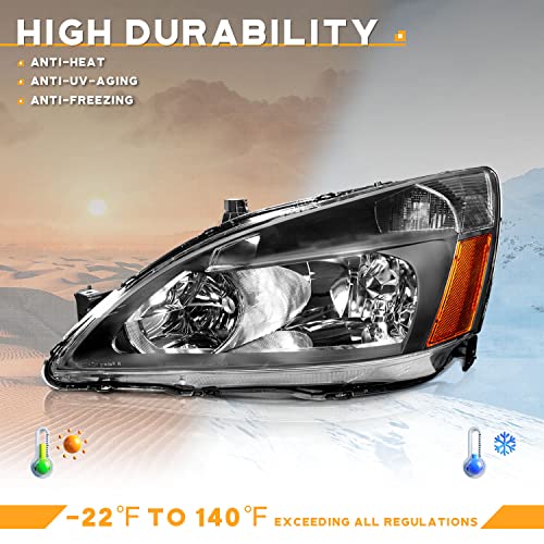 LED Headlight Assembly for 03 04 05 06 07 Honda Accord, for 2003-2007 Accord OE Headlamp with Sequential Turn Signal, Black Housing Clear ReflectorLeft+Right