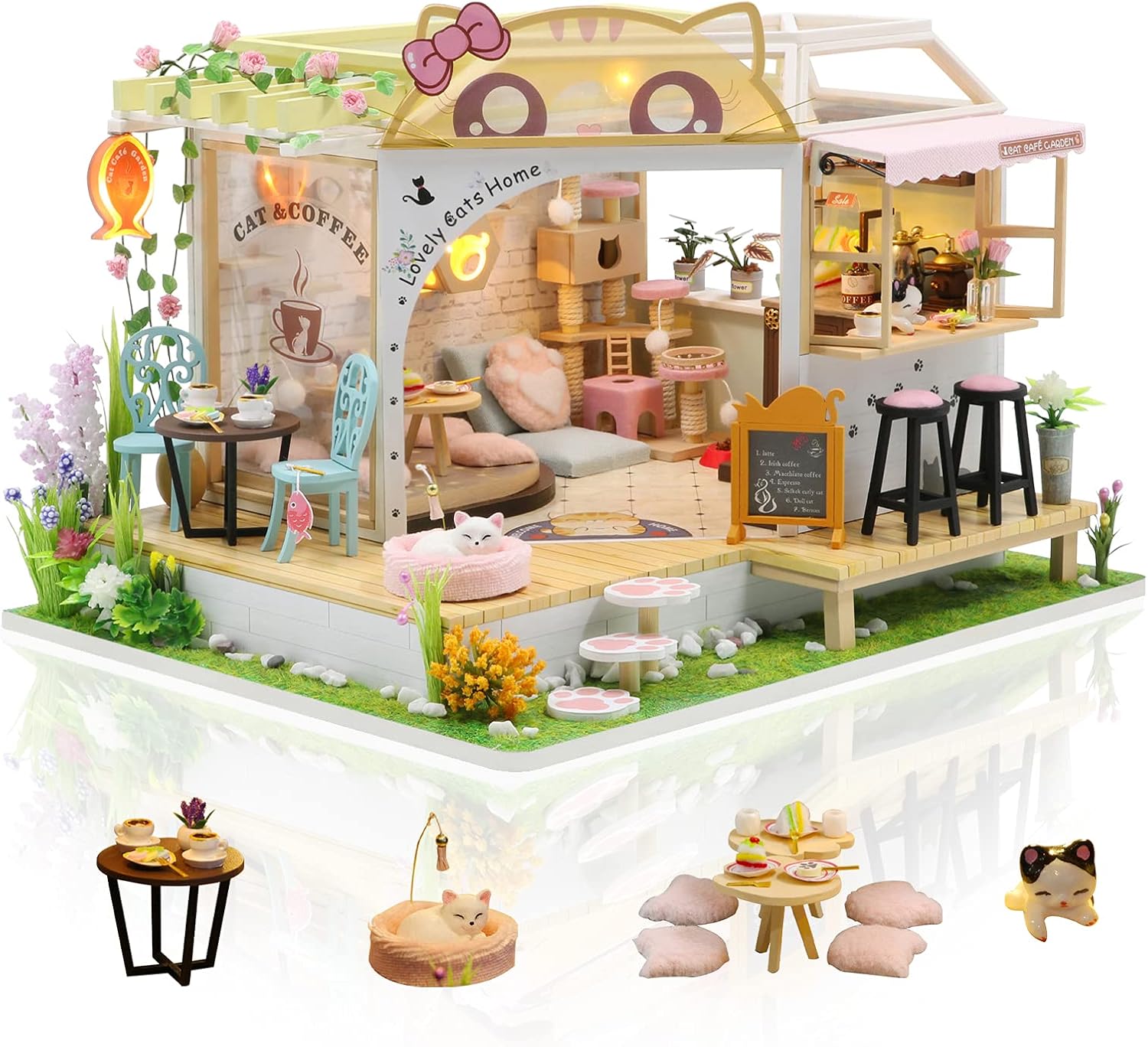 GuDoQi DIY Miniature Dollhouse Kit, Tiny House kit with Dust Cover and Music, Miniature House Kit 1:24 Scale, Great Handmade Crafts Gift for Valentine's Day, Birthday, Vintage Courtyard