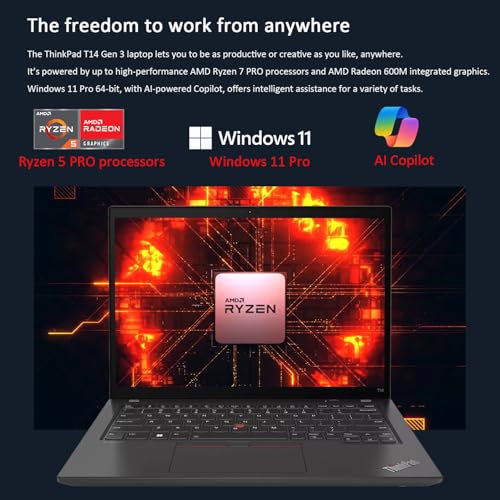 Lenovo ThinkPad T14 Business Laptop (14" FHD+ Touchscreen, AMD Ryzen 5 PRO 6650U, 16GB RAM, 1TB SSD, 6-Core (Beat i7-1250U)), Backlit, Fingerprint, 1080p Webcam, Wi-Fi 6E, Win 11 Pro w / AI Copilot