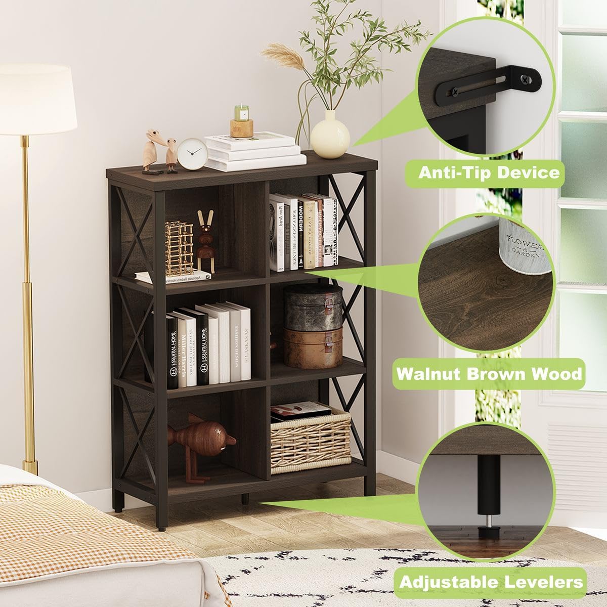 FATORRI Industrial Cube Bookcases and Bookshelves (Walnut Brown)