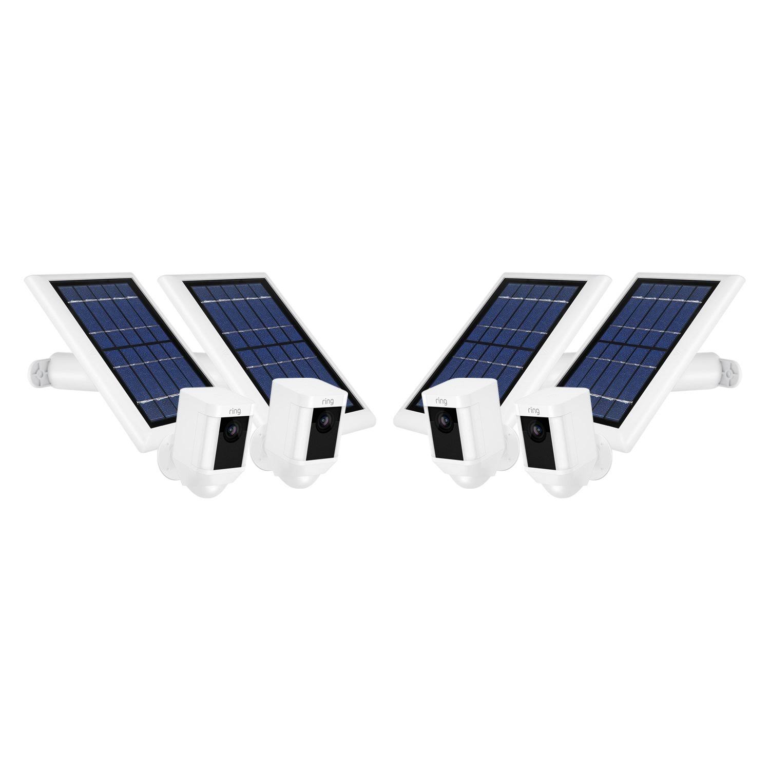 Ring Spotlight Cam Battery with Solar Panel Bundle 4-Pack White