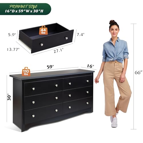 WLIVE Wood Dresser with 5 Drawers, Black Wooden Storage Cabinet, Organizer Drawers for Bedroom, Living Room, Hallway, Measuring 15.75" W * 31.50" D * 45.35" H ﻿