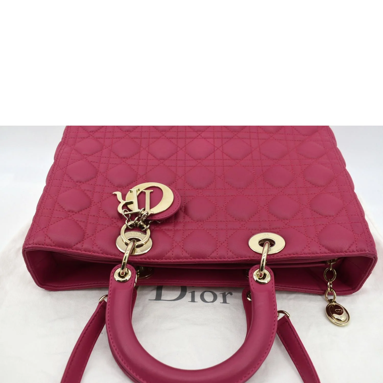 Pre-owned CHRISTIAN DIOR Large Lady Dior Cannage Lambskin Shoulder Bag Pink